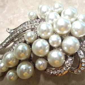 Pearl Crystal Cluster Vintage Hand crafted Brooch